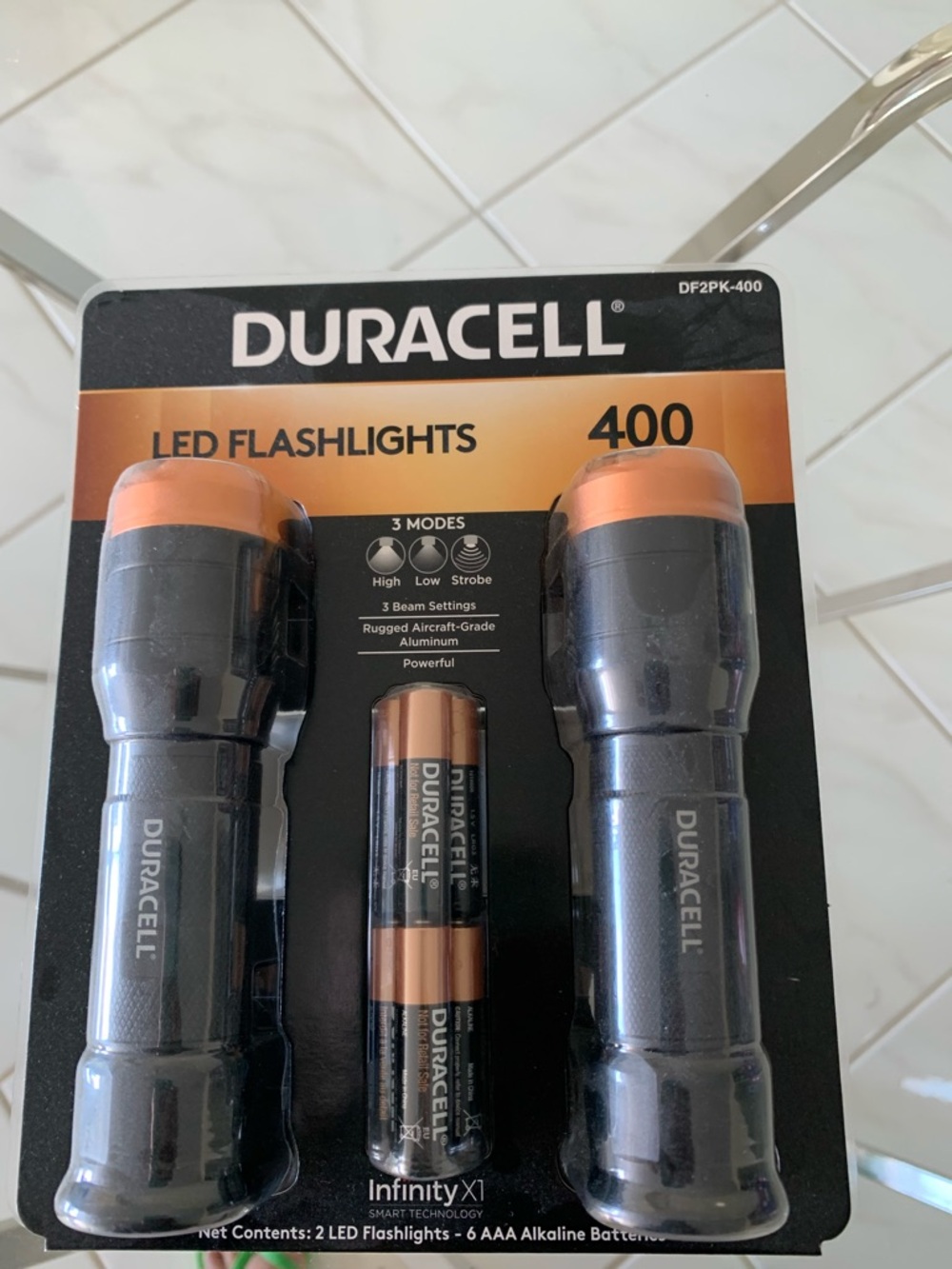Duracell 2-Pack 400LM LED Flashlights - Black with Orange Accents